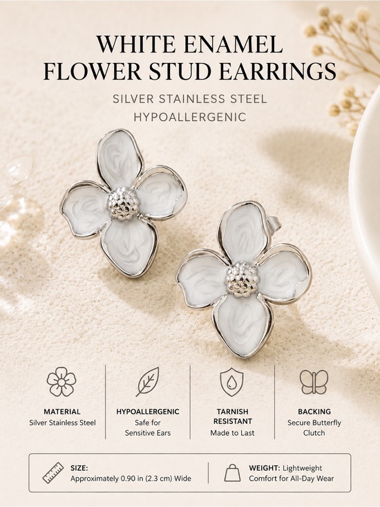 Unbranded Jewelry - White Enamel Flower Stud Earrings on Hypoallergenic Stainless Steel Brand New
